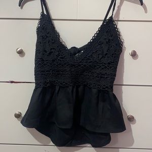 Black Open/Tie up Back Cropped Shirt